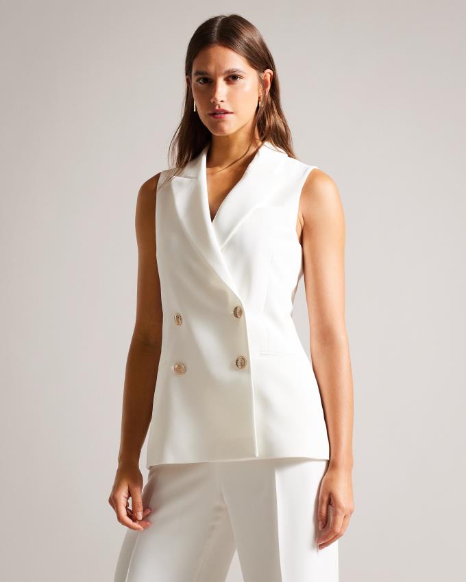 Veste Ted Baker Sleeveless Double Breasted Blanche Femme | AMJ-68945631